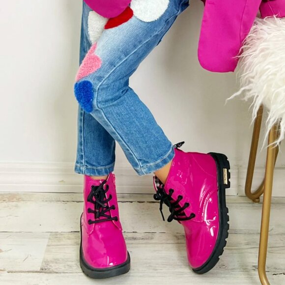 Hot Pink Patent Combat Boots, US Toddler 8.5 / 9 - Picture 6 of 6